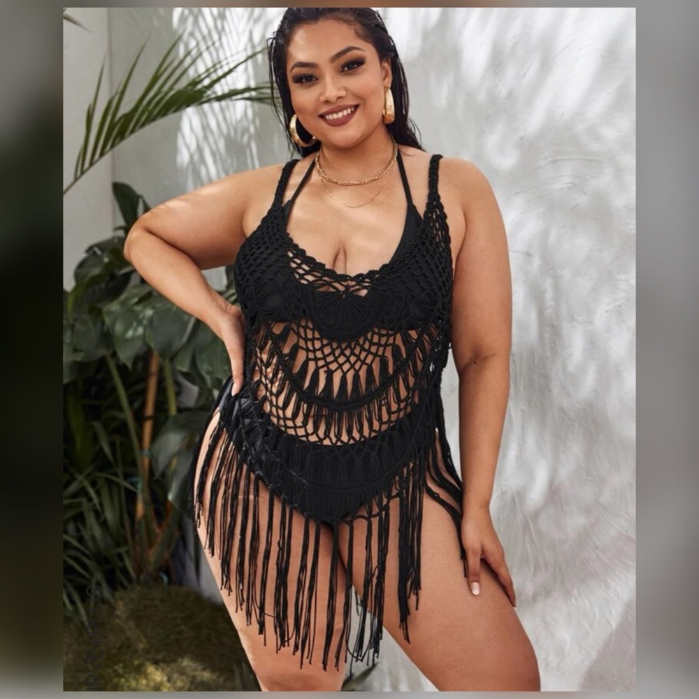 - SHEIN - Crochet Fringe Hem Coverup